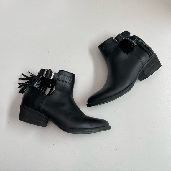 Harley Davidson Boots Amory Heeled Leather Ankle Fringe Buckle Braided Black - Picture 15 of 16